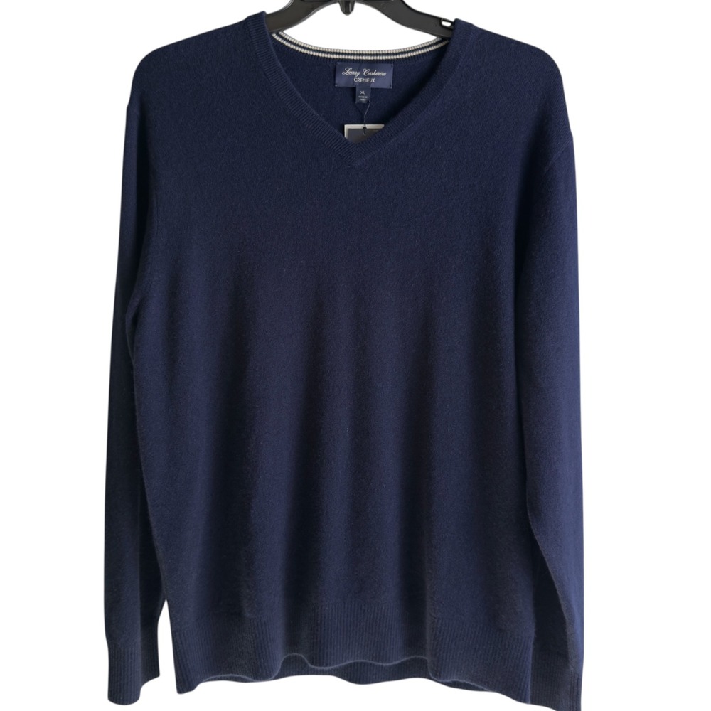 Daniel Cremeiux XL‎ Navy Blue Cashmere V-Neck Long Sleeve Pullover NWT
